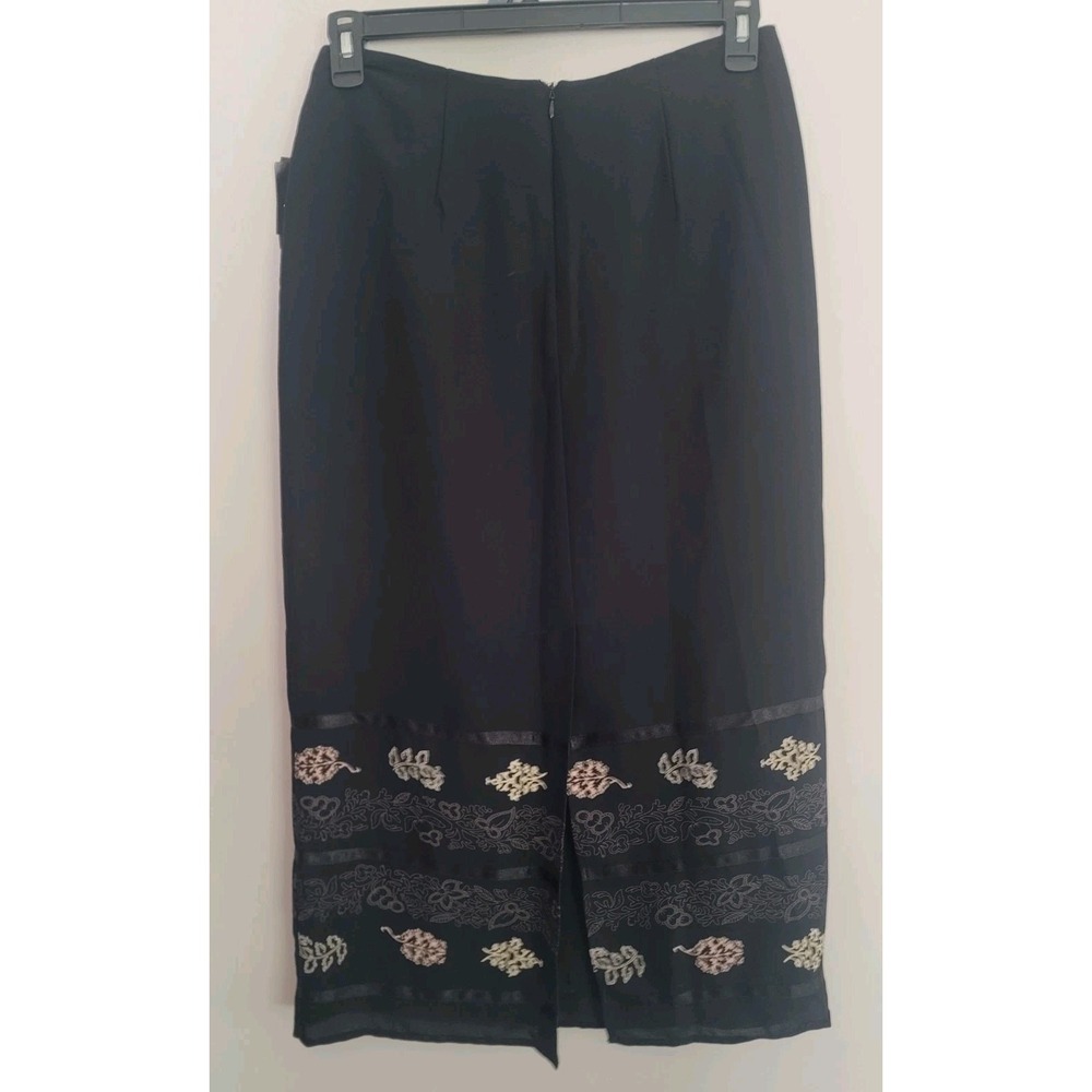 NWT Sag Harbor Black Embroidered Midi Skirt Womens 8 Modest Office Cottagecore - Picture 5 of 10